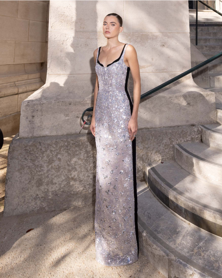 Astraea, Silver and black Embellished Gown