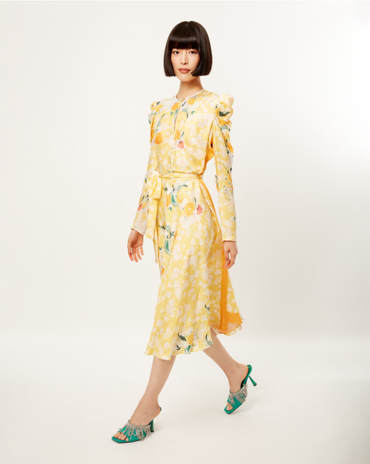 Tangerine Bloom midi Dress