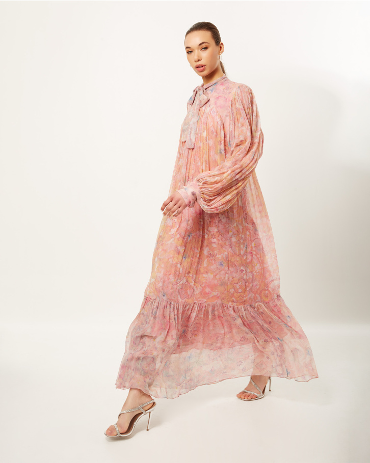 Blush Spliced Flora Long Dress