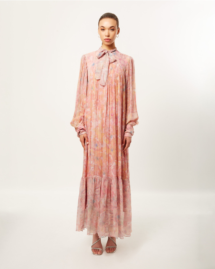 Blush Spliced Flora Long Dress