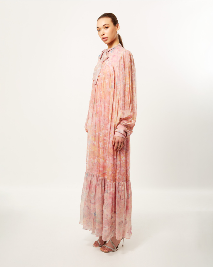 Blush Spliced Flora Long Dress