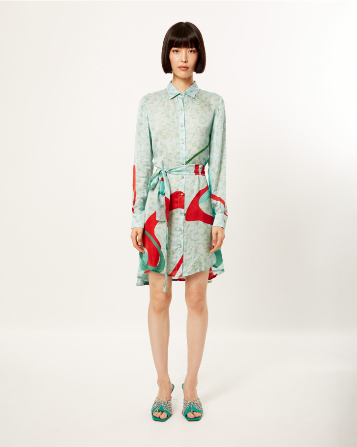Teal Theatrical Abstract Short Dress
