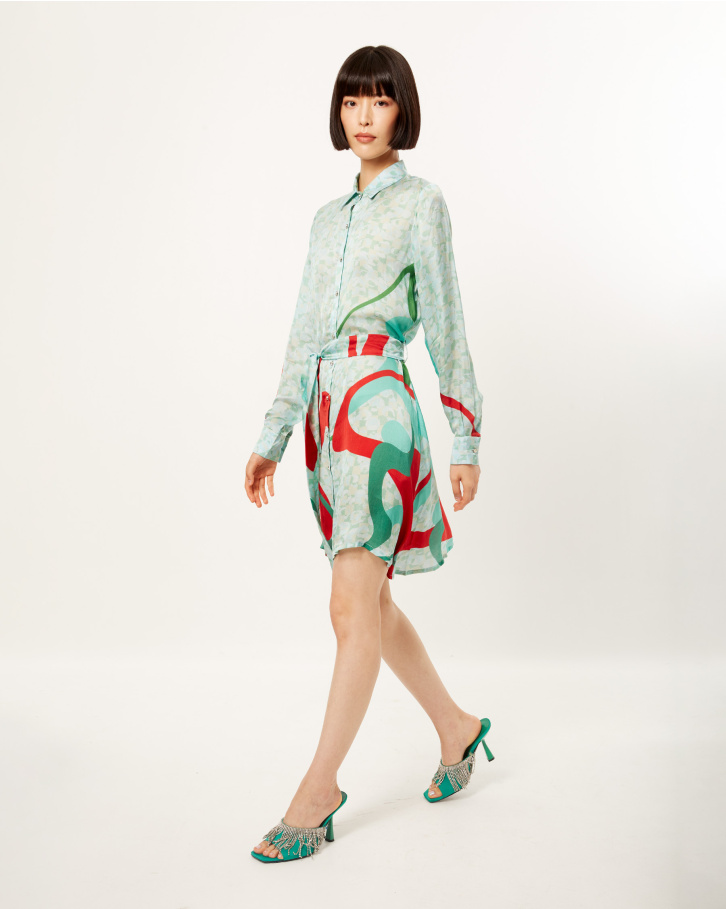Teal Theatrical Abstract Short Dress