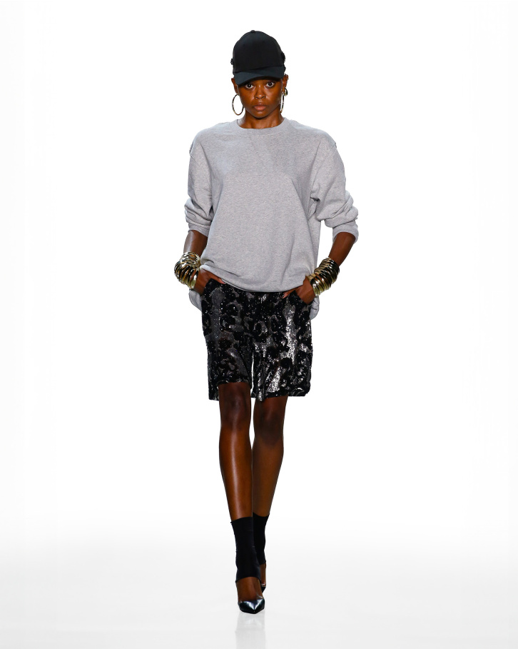 Black embellished short pants with sweatshirt