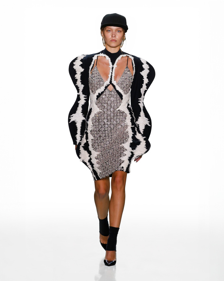 Cut-out slip dress with arm warmer-style sleeves