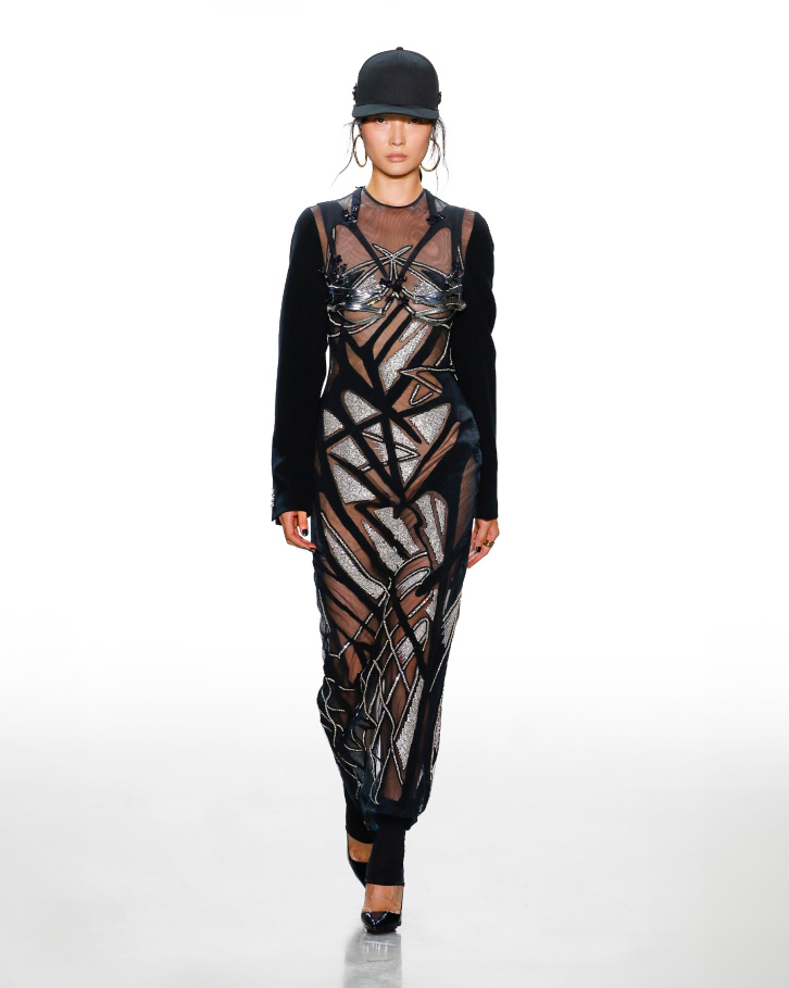 Black and silver, sheer long dress