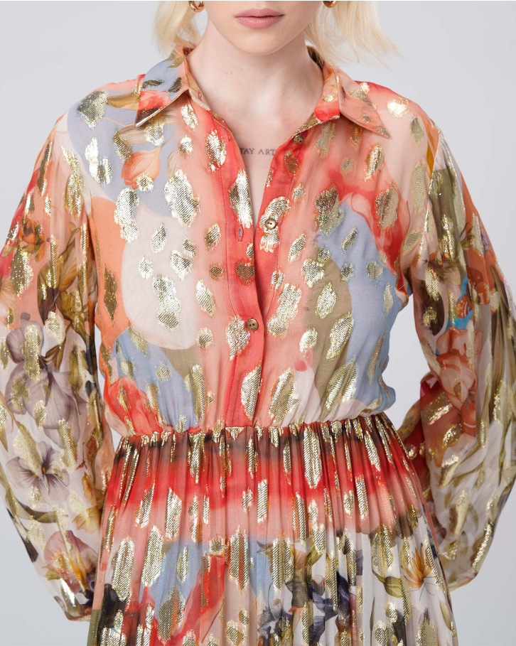 Floral Sonata Midi Shirt Dress