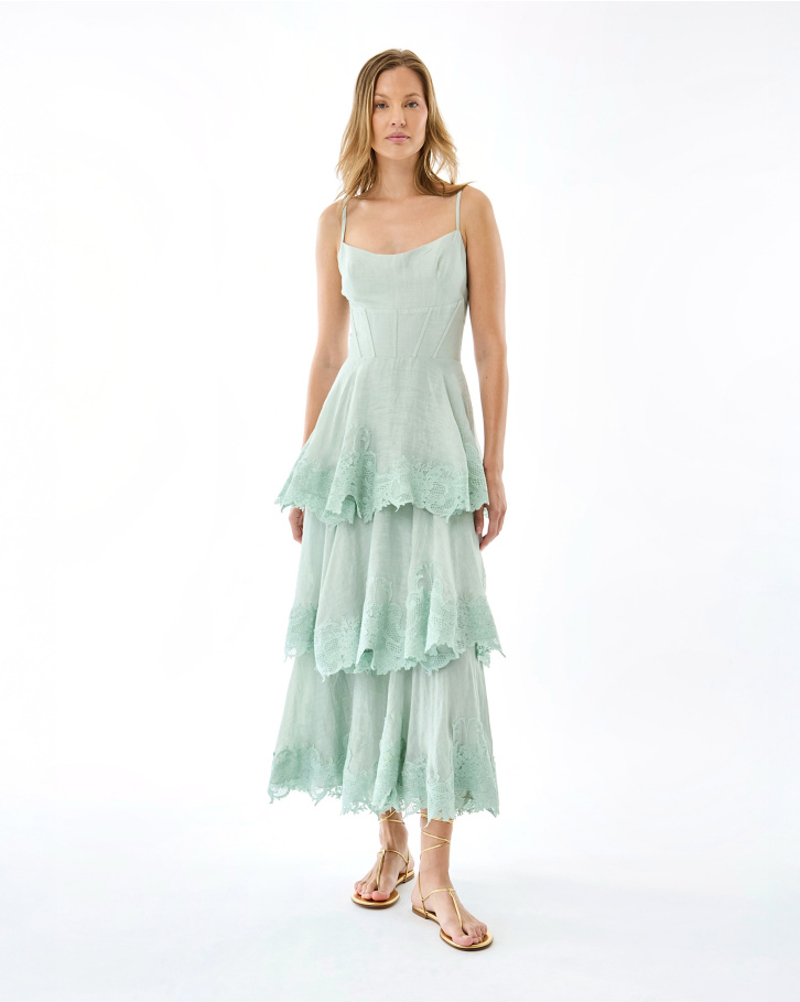 Mint Green Embroidered Midi Dress