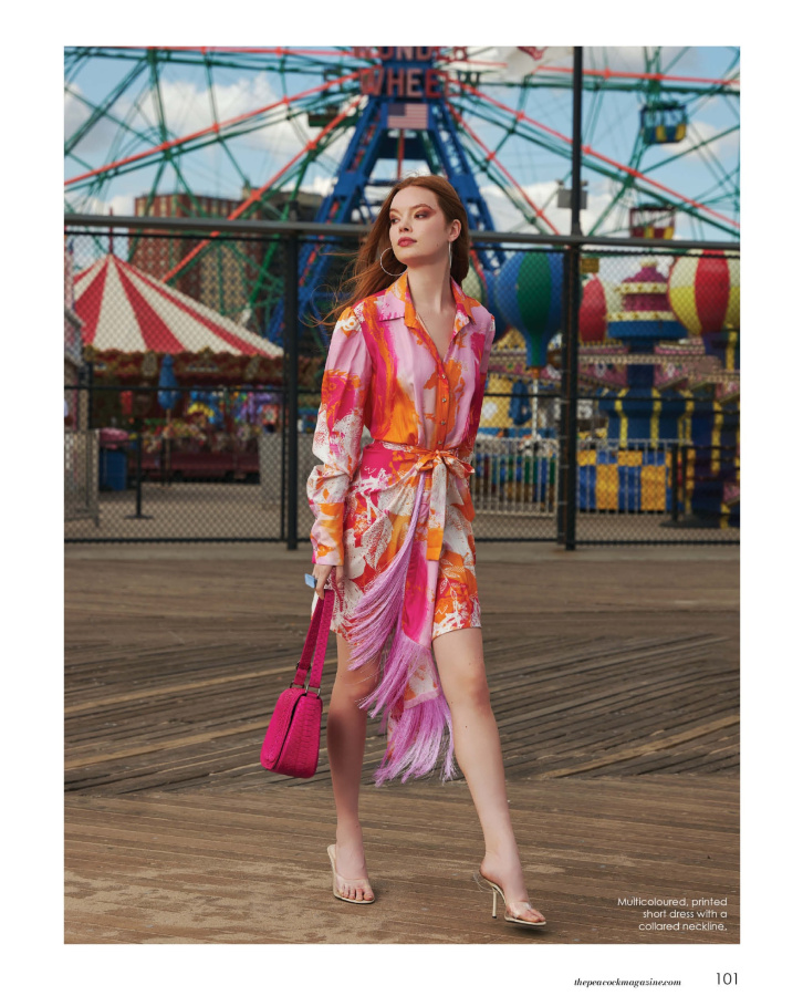 Multicoloured, Printed Midi dress with  collared neckline