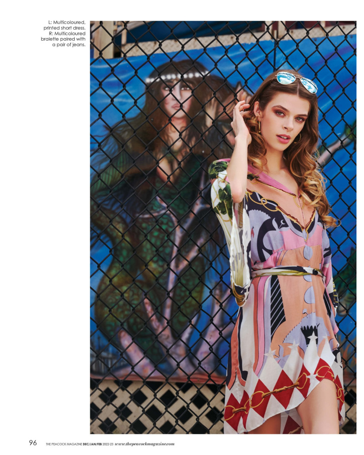 Multicoloured, printed short dress