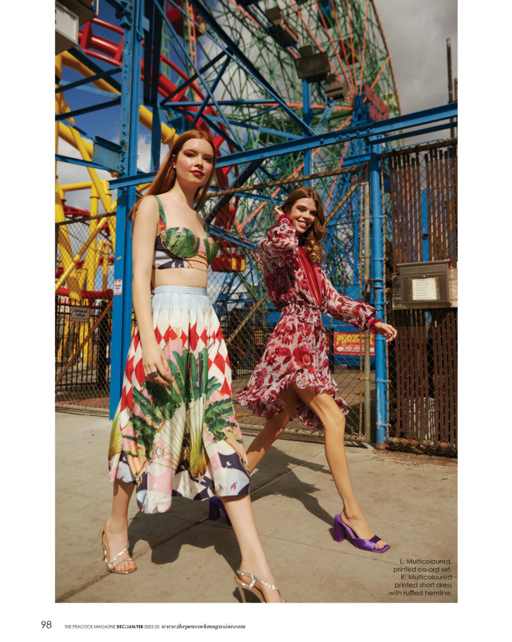 Multicoloured printed short dress with ruffled hemline