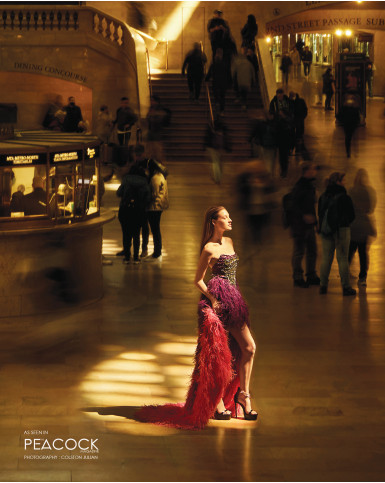 Multicoloured dress with sequins and feathers
