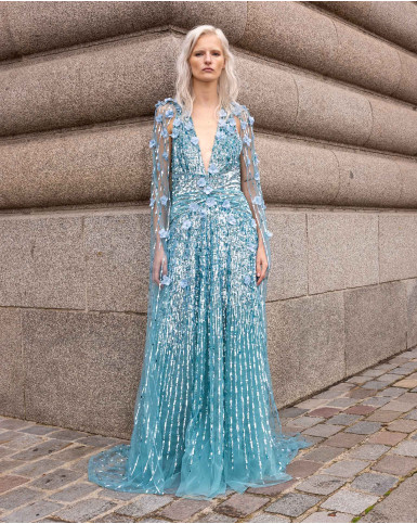 Zalea, Turquoise Embroidered Long Dress