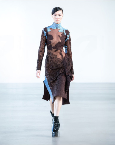 Chestnut brown sheer long dress
