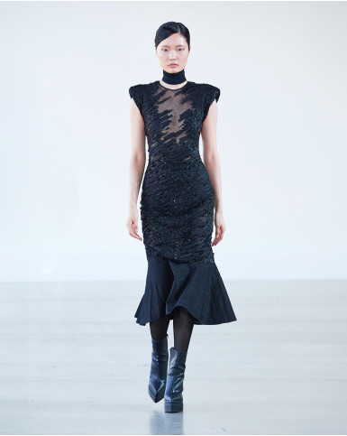 Black embroidered midi dress