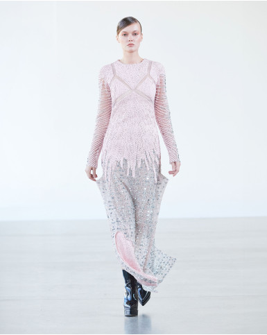 Beige-based rose quartz pink long dress