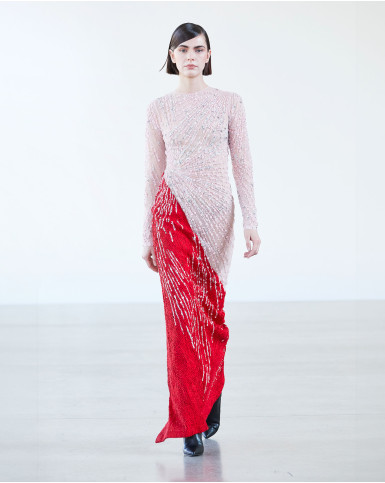 Rose quartz pink and scarlet red long dress