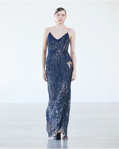 Midnight blue embellished long dress