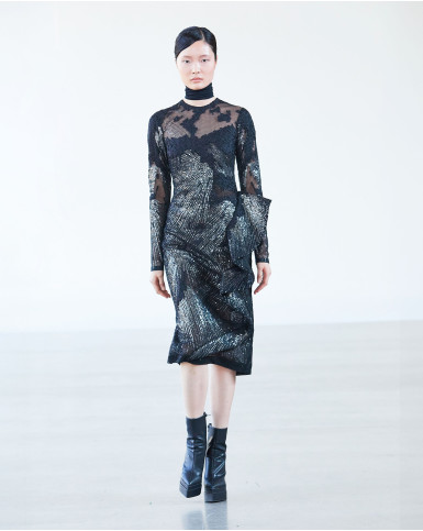 Black and gunmetal sheer long dress