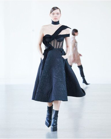 Black corset-like long dress