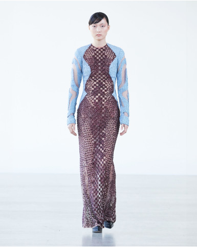 Sheer-based, powder blue sleeved long dress