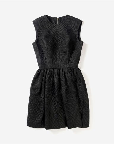 Black quilted fit and flared dress