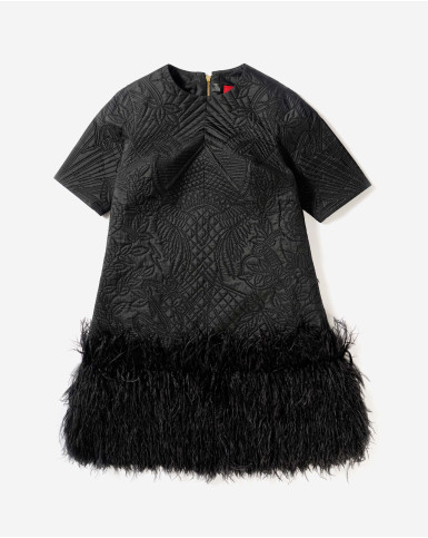 Black feathered short dress