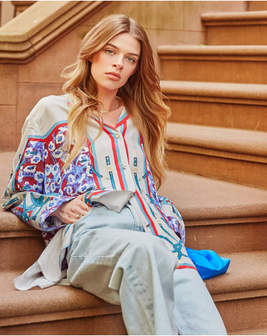 Blue Bloom boxy shirt