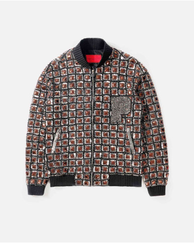 Brown chrome appliqué bomber jacket