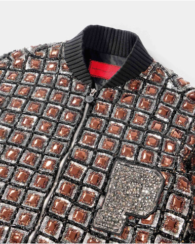 Brown chrome appliqué bomber jacket
