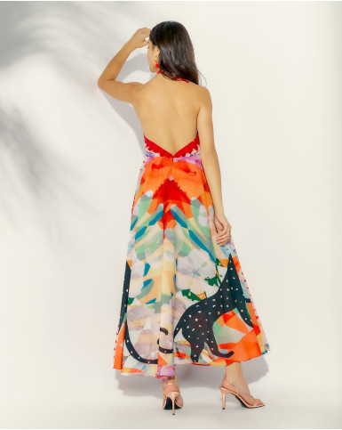 Feline Beauty halter neck long dress
