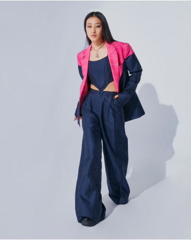 Pink and blue monogrammed blazer