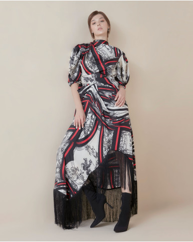Crimson Nouveau long fringe dress