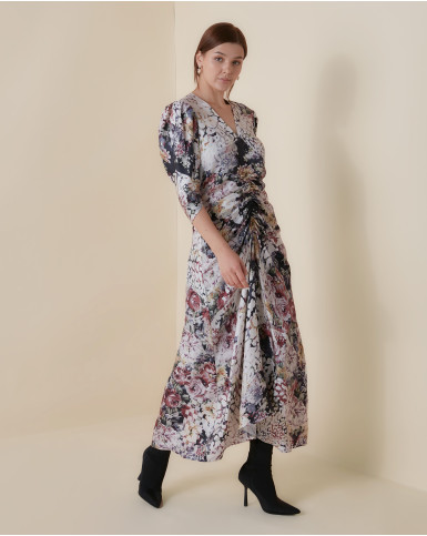 Botanic Lynx gathered midi dress