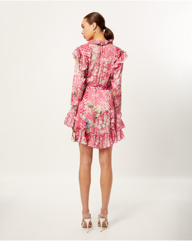 Pink Botanic Checker Frill Dress