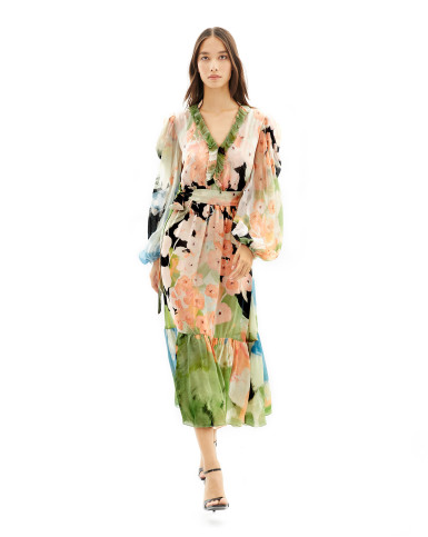 Bohemian Blooms midi ruffle dress