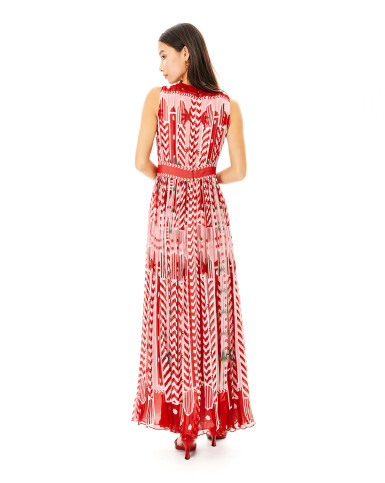 Carnelian Palm pleated long dress