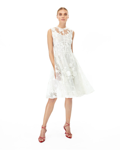 White Chantilly embroidered sleeveless dress