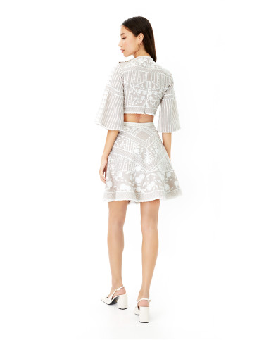 Beige Lea skirt top embroidered co-ord set