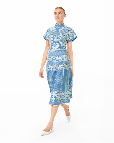 Azure Lea embroidered high neck top and skirt co-ord set
