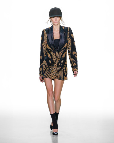 Black and gold embellished blazer dress