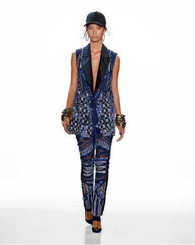 Midnight blue embellished jacket and pant set