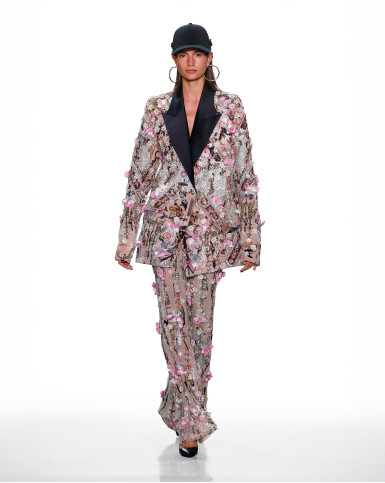 Peach, embellished blazer and pant set