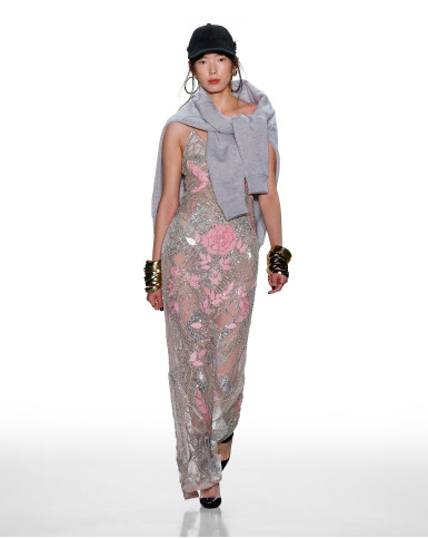Sheer silver embellished dress and a sweatshirt