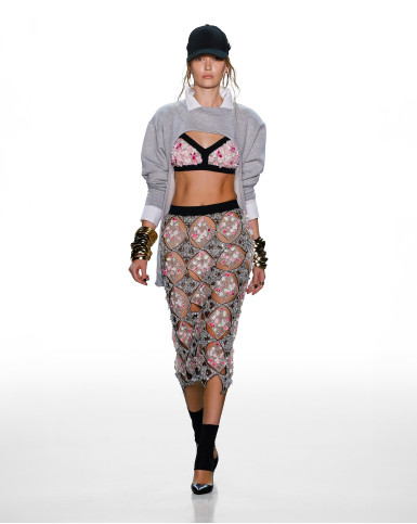 Sheer, cut-out bralette and skirt with arm warmer