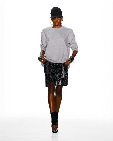Black embellished short pants with sweatshirt