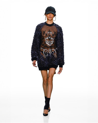 Sheer, embroidered sweatshirt