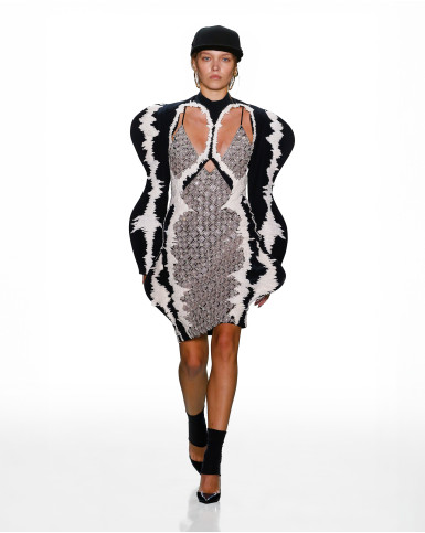 Cut-out slip dress with arm warmer-style sleeves
