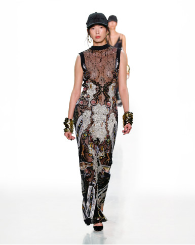 Black embellished, sheer long dress