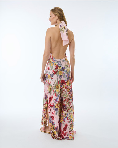 Garnet Blossom Halter Neck Long Dress